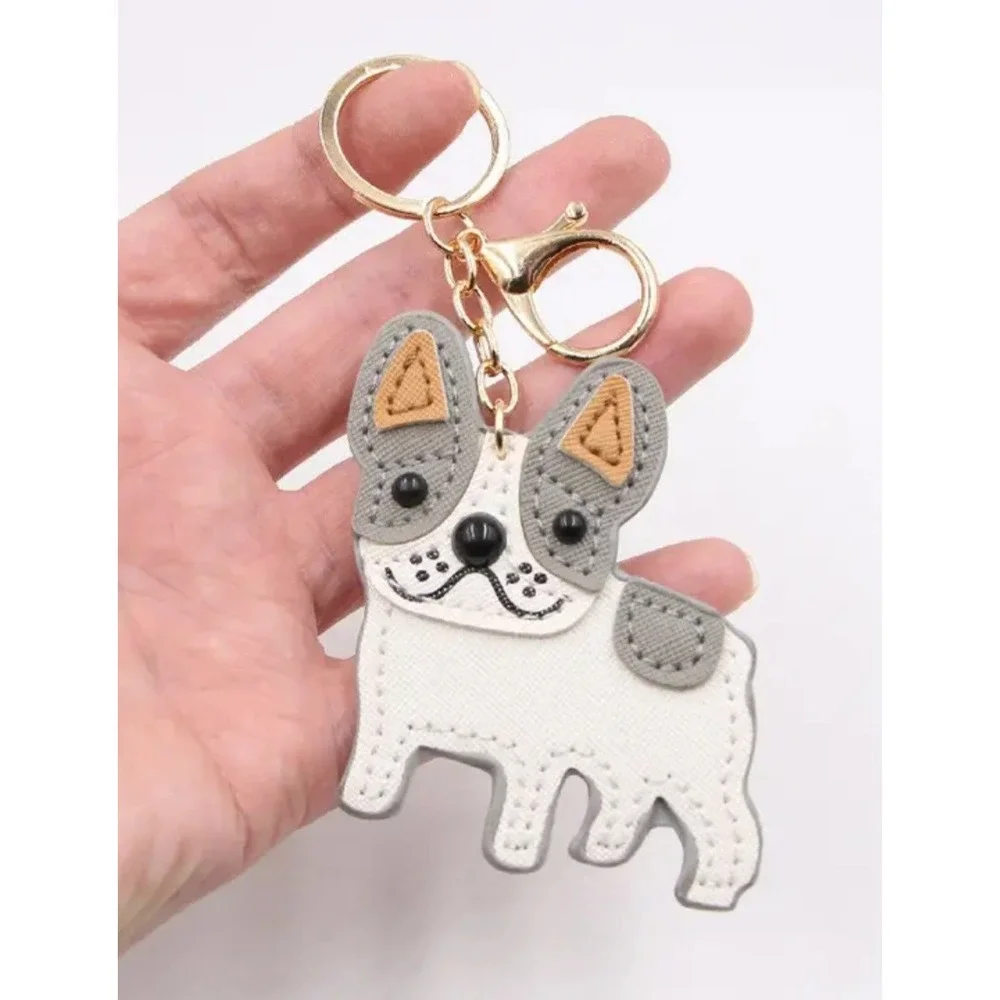 French Bulldog Bag Charm Dog Keychain Frenchie Grey White Accessory